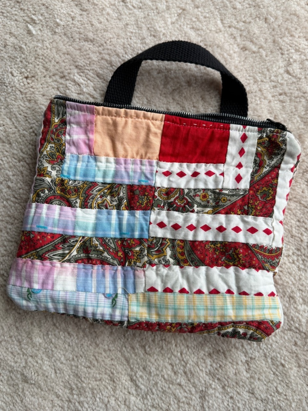 Handmade Antique Quilted Wristlet Clutch Bag